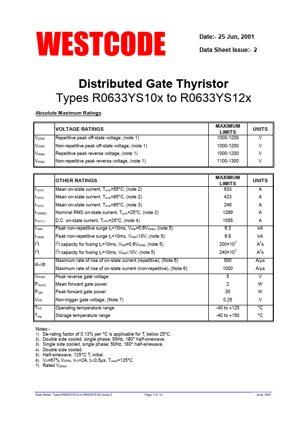 R0633YS10D Westcode Semiconductors