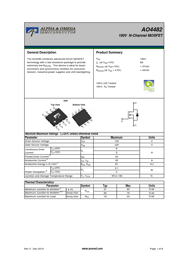 AO4482 Alpha & Omega Semiconductors