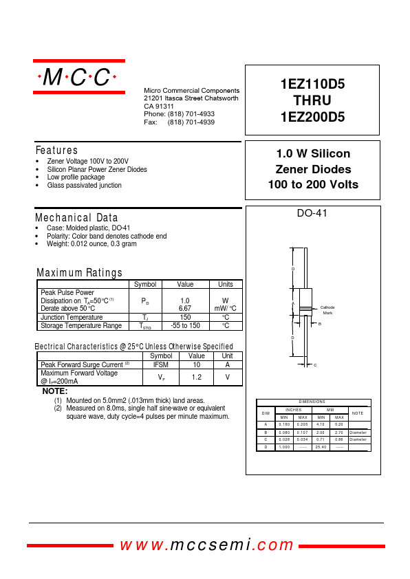 1EZ150D5 Micro Commercial Components