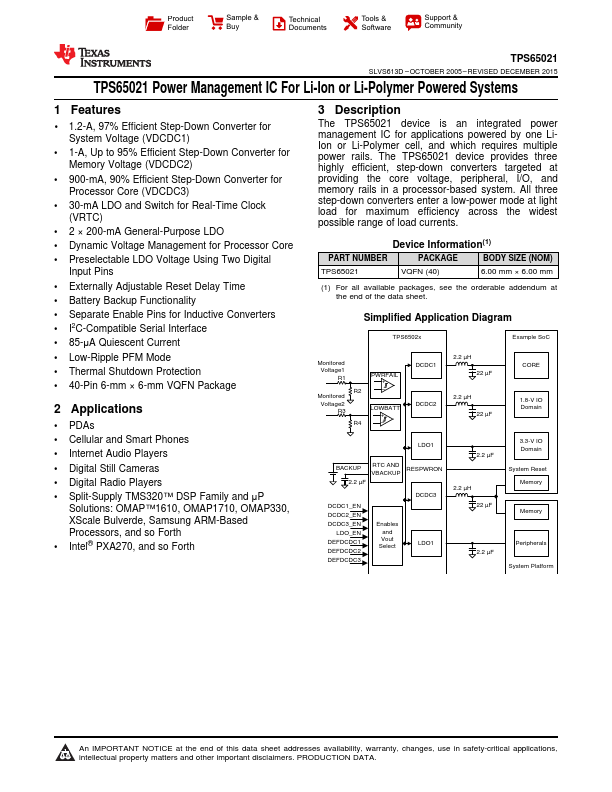 TPS65021 Texas Instruments