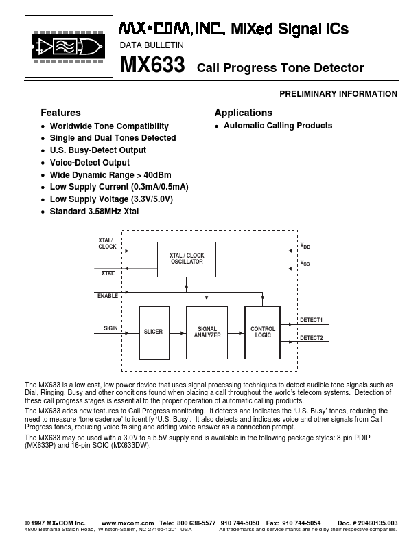 MX633 Microsemi Corporation