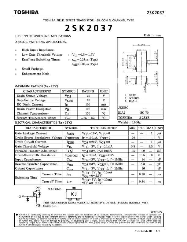 2SK2037 Toshiba Semiconductor