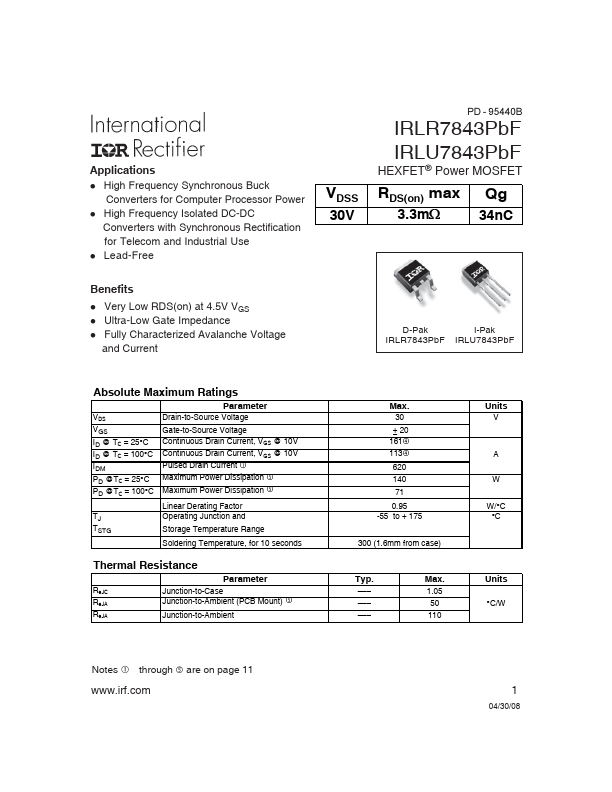 IRLU7843PBF International Rectifier