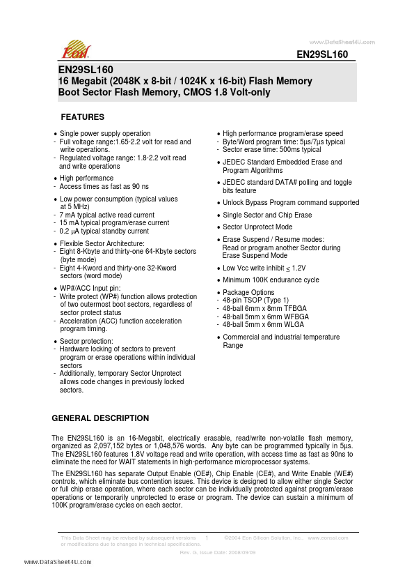 EN29SL160 Eon Silicon Solution