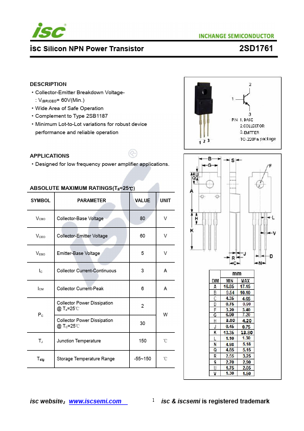 2SD1761 Inchange Semiconductor