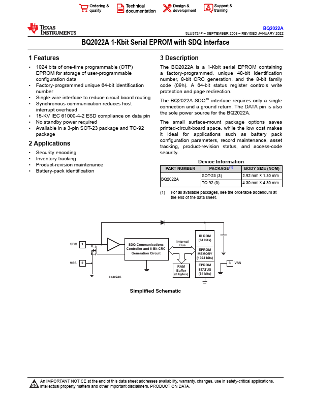 BQ2022A Texas Instruments