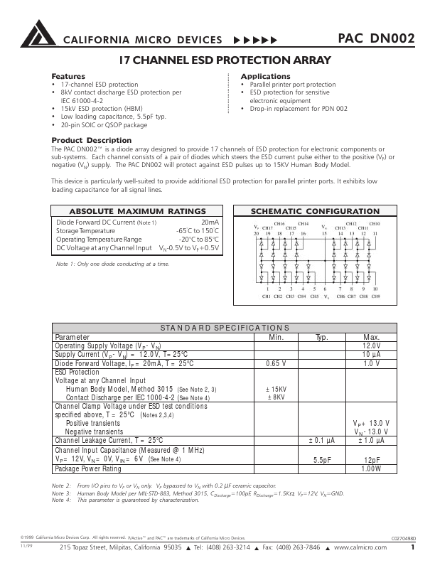 PACDN002Q California Micro Devices Corp