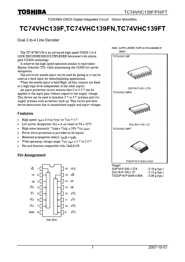 <?=TC74VHC139FT?> डेटा पत्रक पीडीएफ