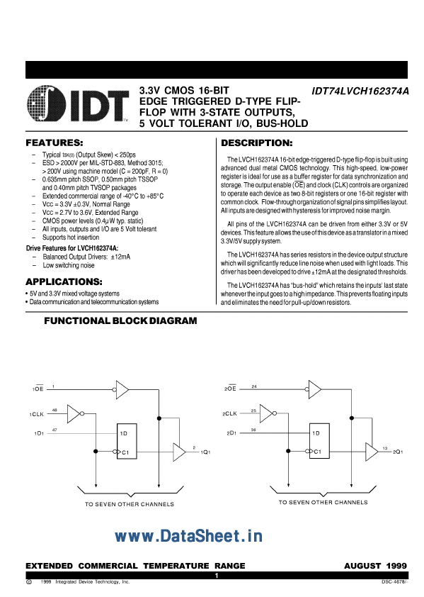 <?=IDT74LVC162374A?> डेटा पत्रक पीडीएफ