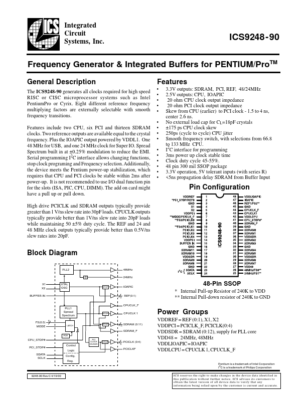 ICS9248-90 Integrated Circuit Systems