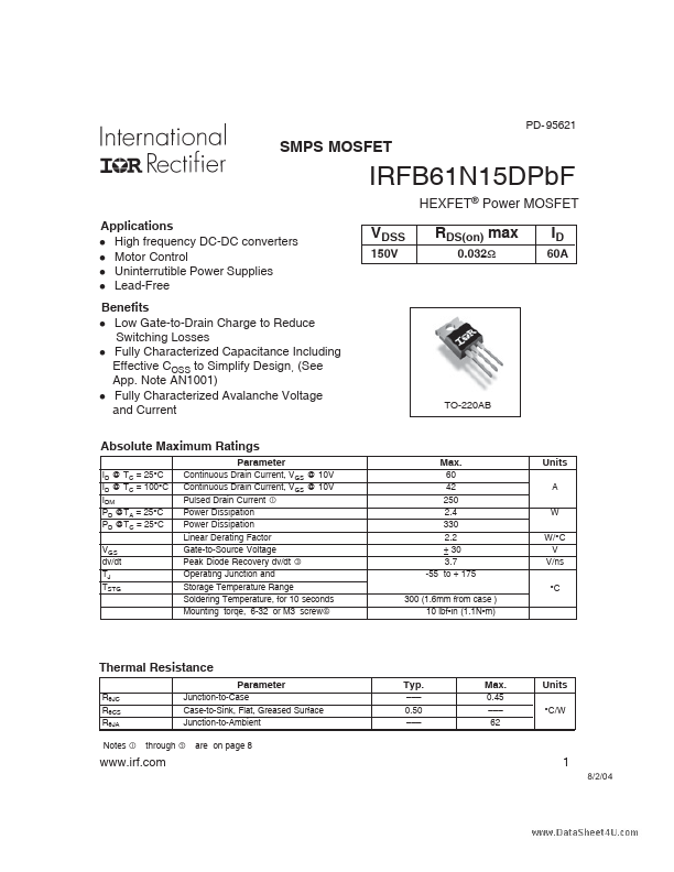 IRFB61N15DPBF International Rectifier
