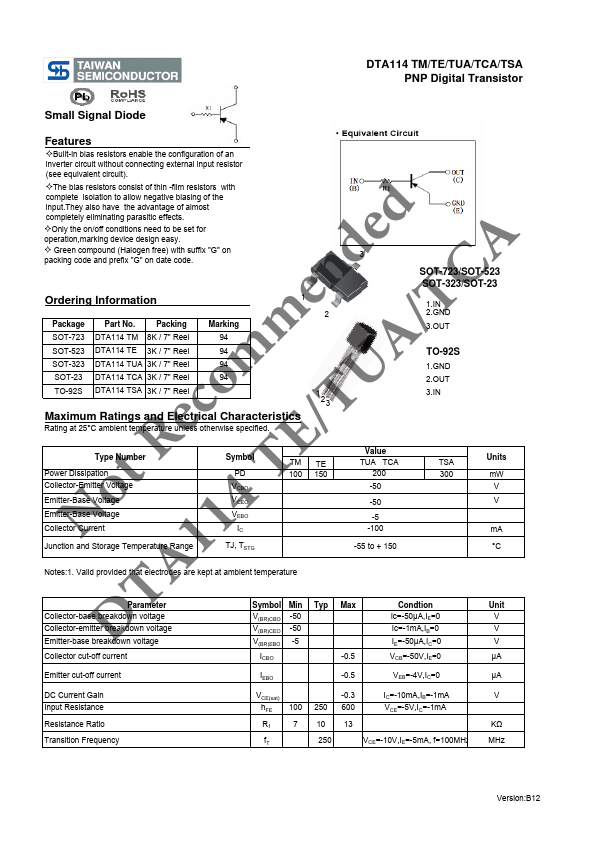 DTA114TE Taiwan Semiconductor