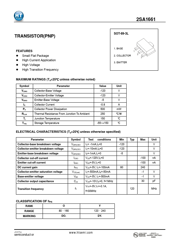 2SA1661 Jin Yu Semiconductor