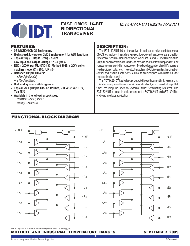 <?=IDT74FCT162245ET?> डेटा पत्रक पीडीएफ