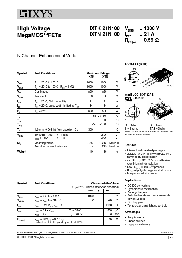 IXTN21N100