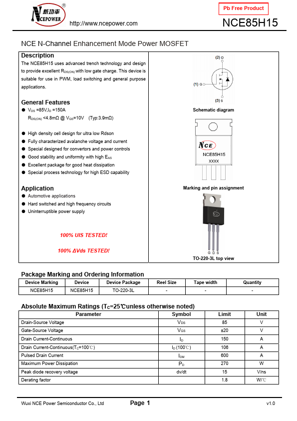 <?=NCE85H15?> डेटा पत्रक पीडीएफ