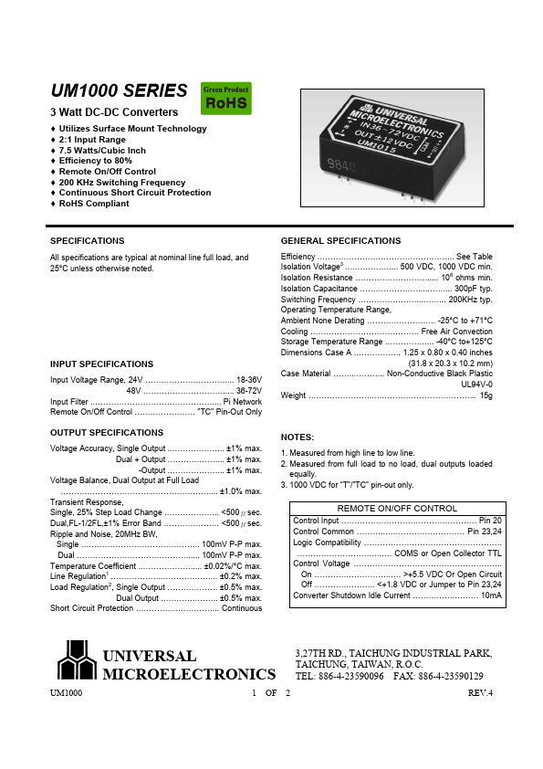 UM1009 UNIVERSAL MICROELECTRONICS