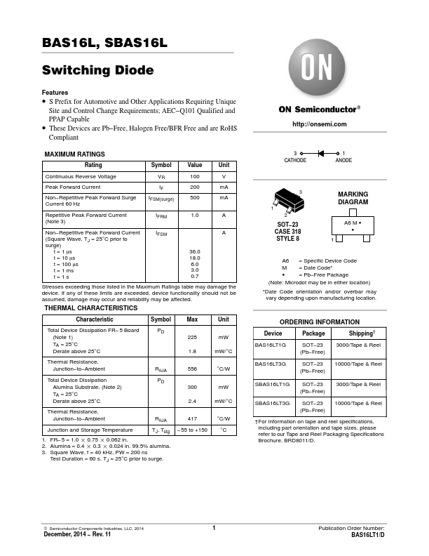 BAS16LT3G ON Semiconductor