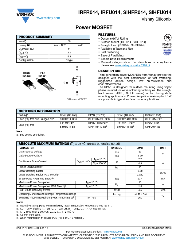 IRFR014 Vishay