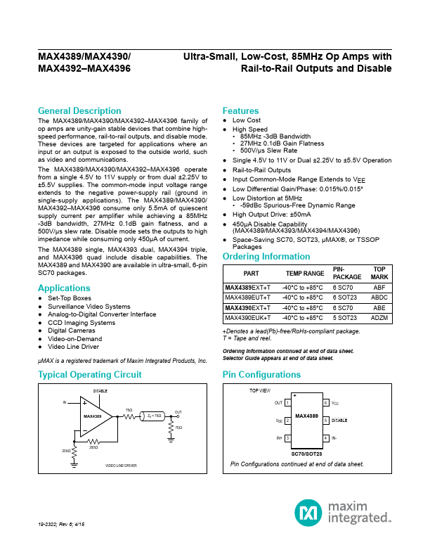 MAX4395 Maxim Integrated