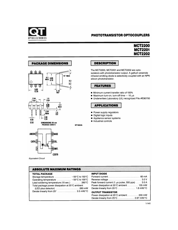MCT2201 QT Optoelectronics