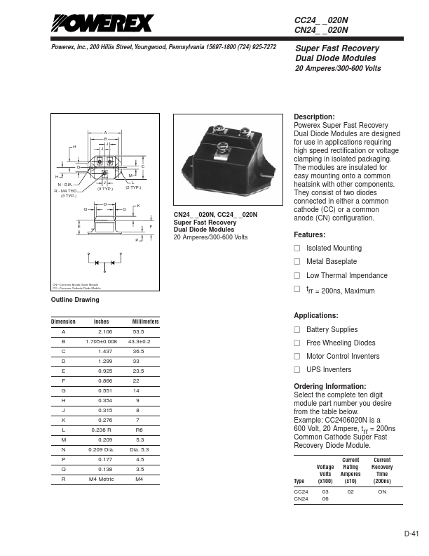 CC2406020N Powerex Power Semiconductors
