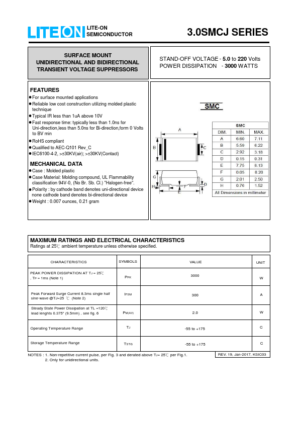 3.0SMCJ170CA LITE-ON