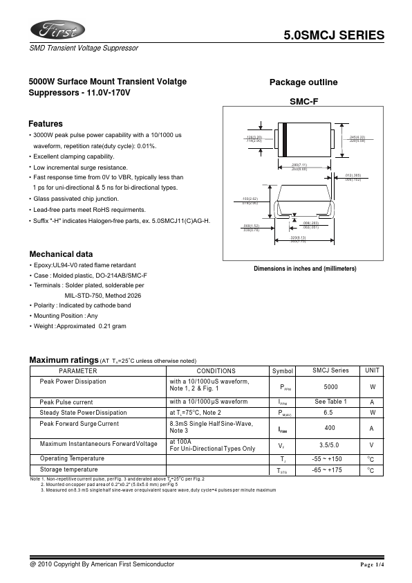 <?=5.0SMCJ170CAG?> डेटा पत्रक पीडीएफ