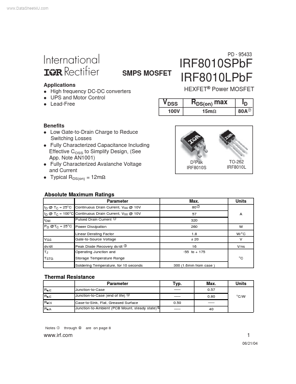 IRF8010LPBF International Rectifier