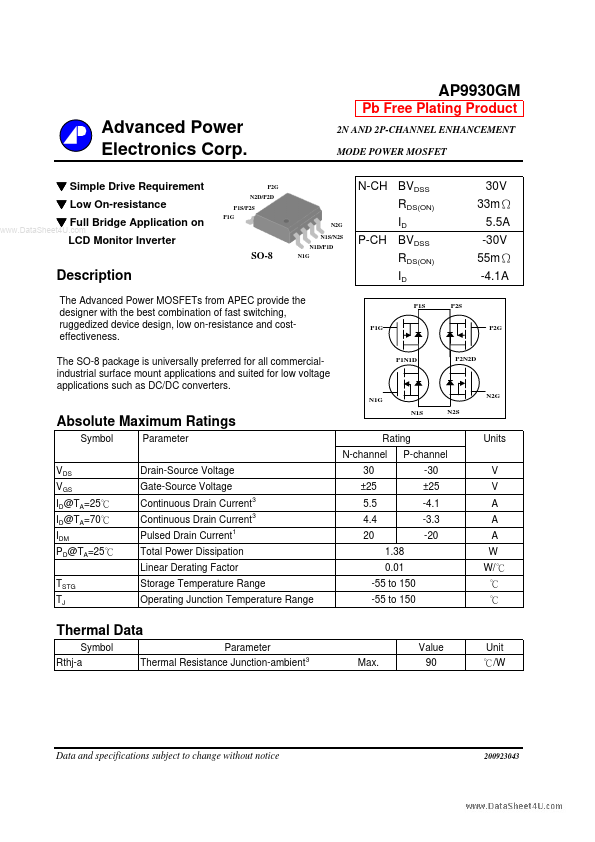 AP9930GM Advanced Power Electronics