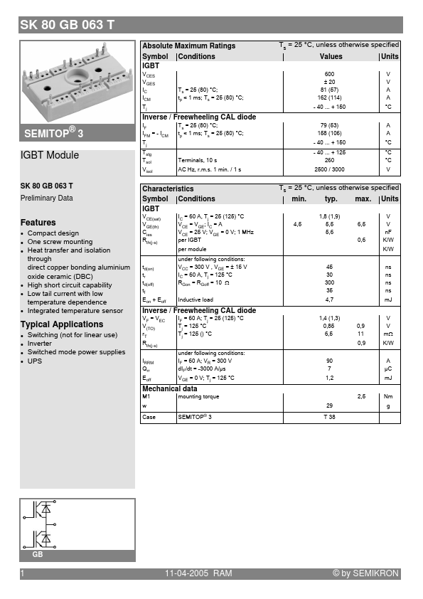 SK80GB063T Semikron International