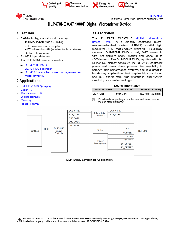 <?=DLP470NE?> डेटा पत्रक पीडीएफ