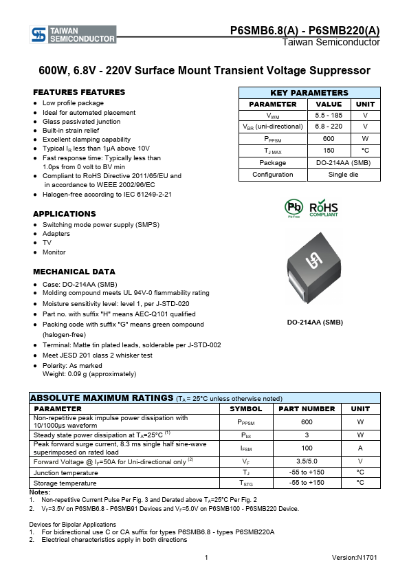 P6SMB220 Taiwan Semiconductor