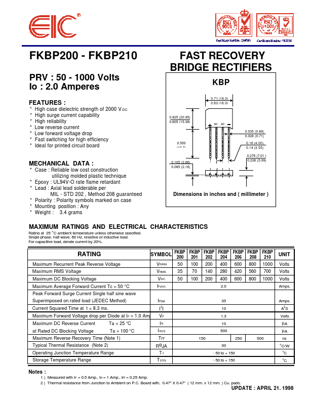 FKBP208 EIC discrete Semiconductors