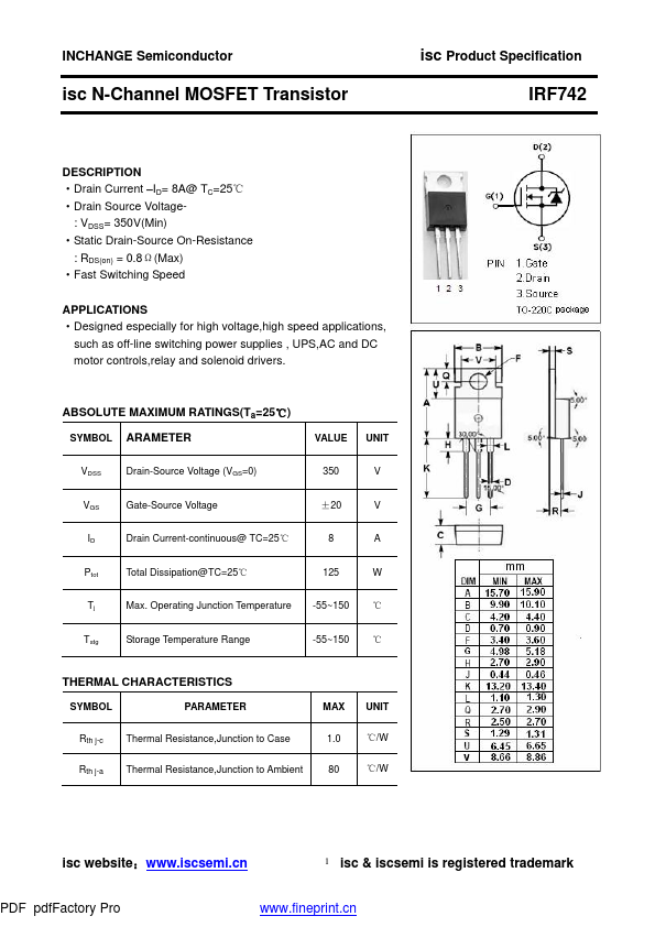 IRF742 Inchange Semiconductor