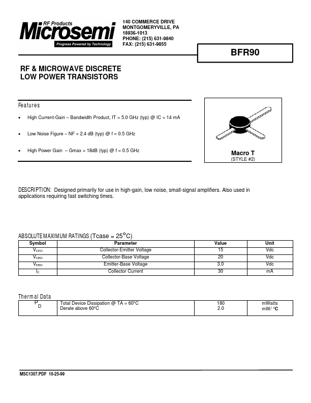 BFR90 Microsemi Corporation