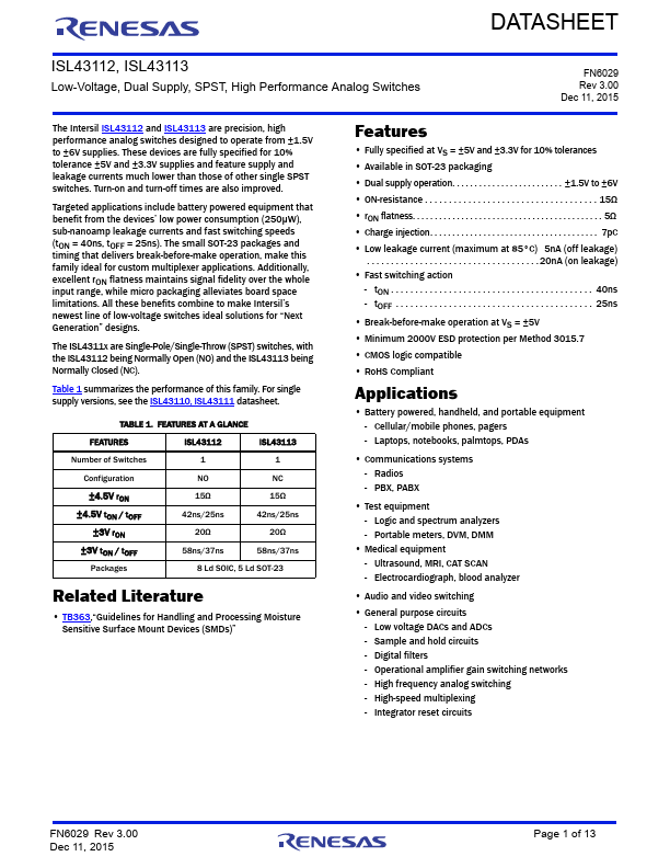 ISL43113 Renesas