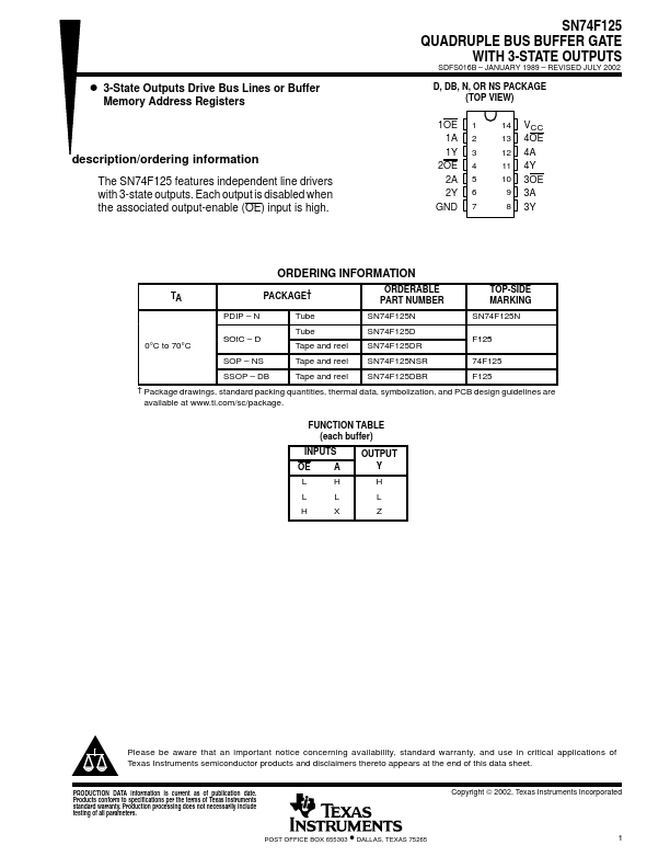 <?=SN74F125?> डेटा पत्रक पीडीएफ