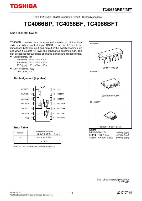 TC4066BFN Toshiba Semiconductor