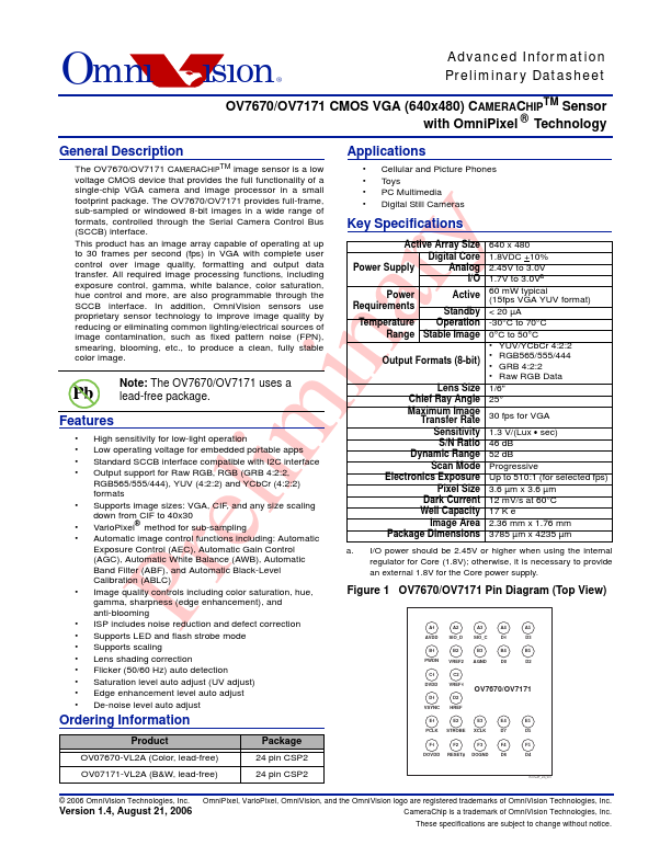 <?=OV7670?> डेटा पत्रक पीडीएफ