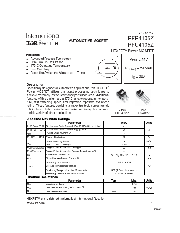 IRFU4105Z International Rectifier