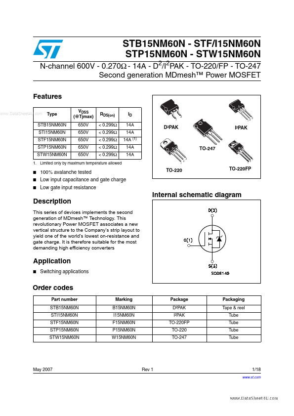 <?=STB15NM60N?> डेटा पत्रक पीडीएफ