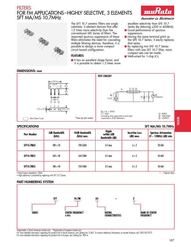 SFT10.7MA5 Murata Electronics