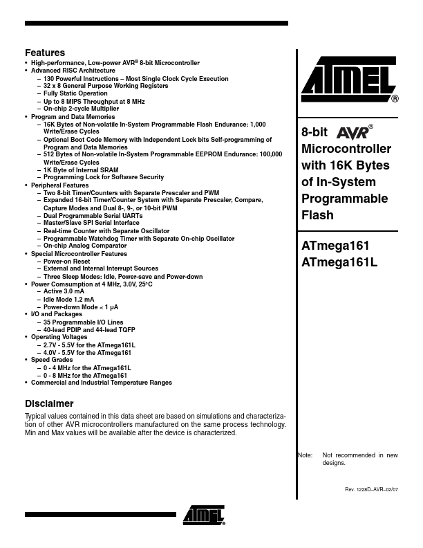 <?=ATMEGA161L?> डेटा पत्रक पीडीएफ