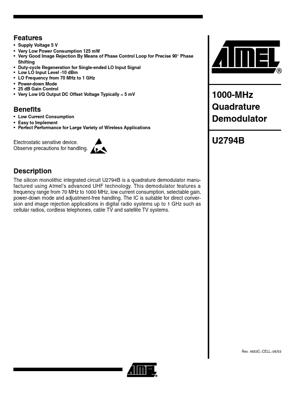 U2794B-MFSG3 ATMEL Corporation