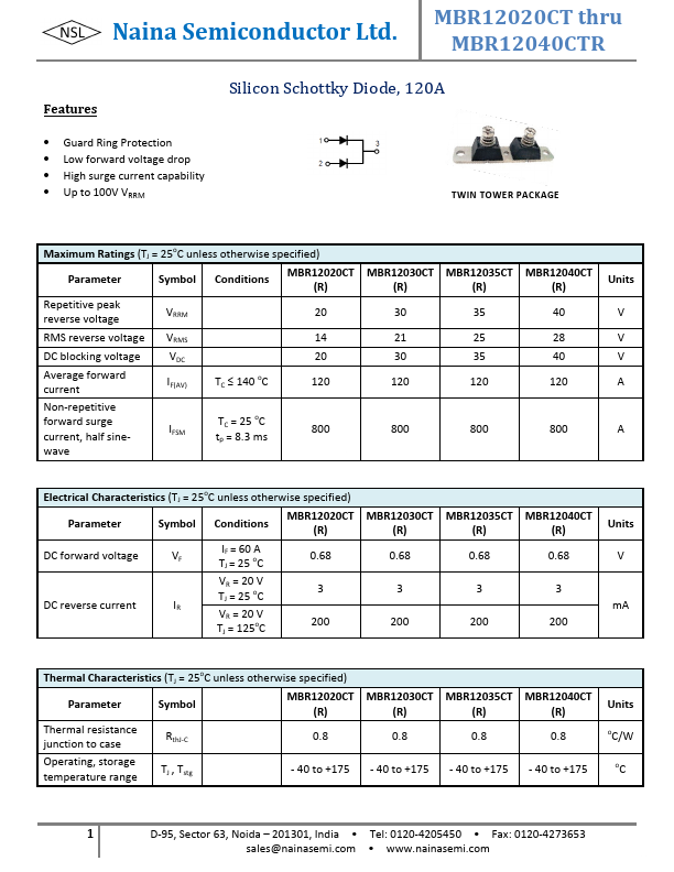 MBR12030CTR Naina Semiconductor