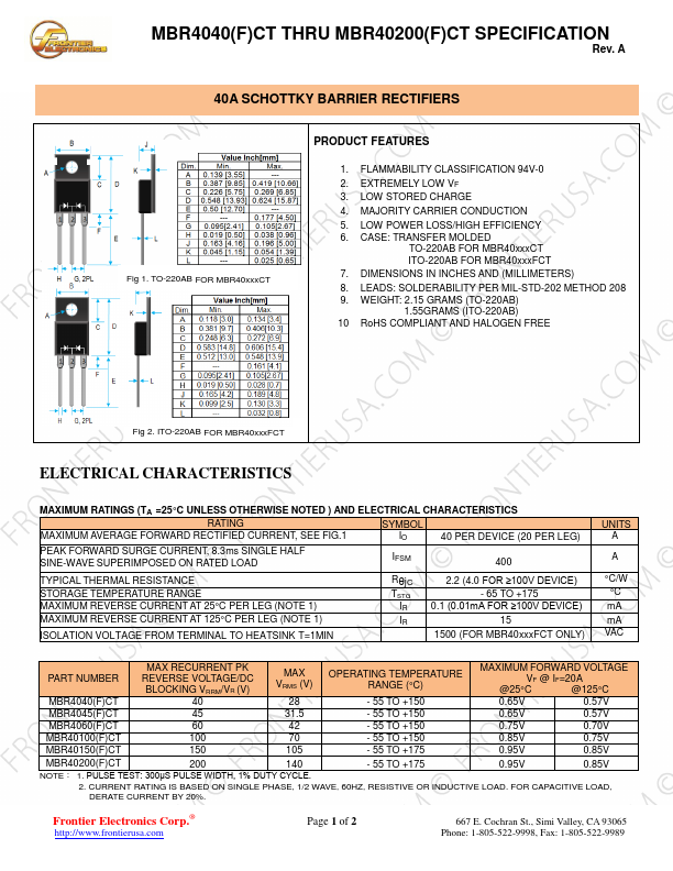 MBR4060CT Frontier Electronics