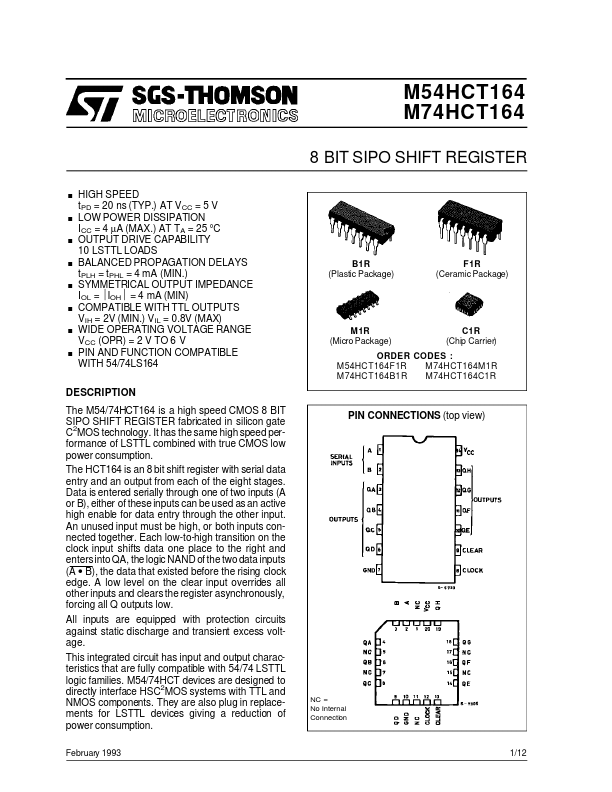 M54HCT164 ST Microelectronics