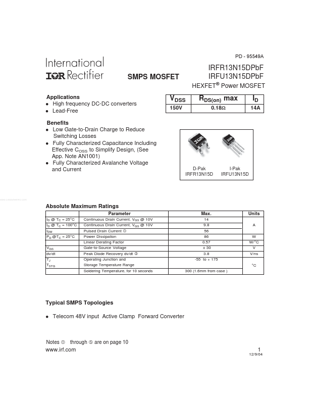 IRFU13N15DPBF International Rectifier