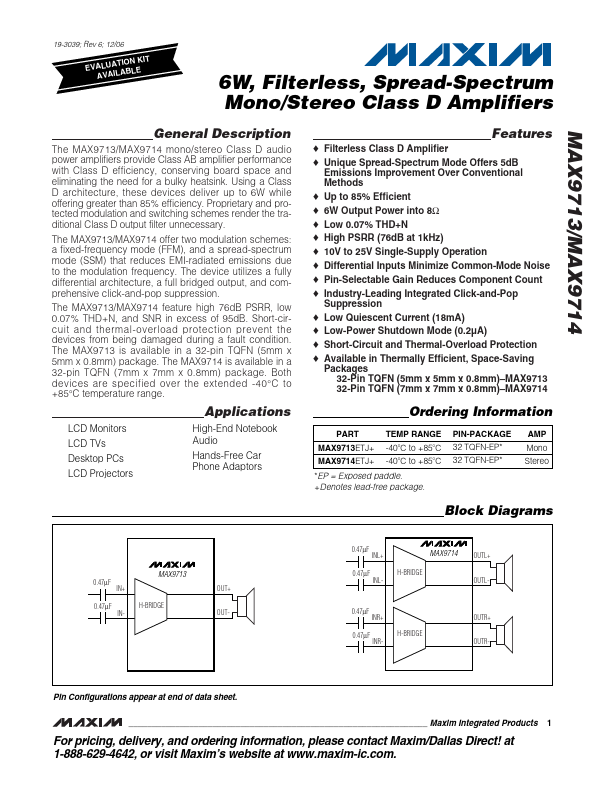 <?=MAX9713?> डेटा पत्रक पीडीएफ